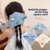 Écharpe carrée brodée, anneau de cheveux pour gros intestin, corde de tête basse en queue de cheval, ornement de cheveux étrangers pour petite fille