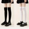 chaussettes hautes noires et blanches style jk pour fille, cuissardes japonaises, mignonnes, kawaii, lolita