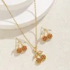 costume de bijoux cerise en cristal strass, tendance, léger, luxe, exquis, collier, boucles d'oreilles, ensemble de collier cerise douce, fête