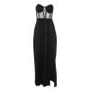 robe portefeuille tricotée noire pour femmes, tenue longue, sexy, slim, fente, taille empire, mi longue, asymétrique épaule dénudée, en fiber de polyester, été