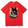 Été kawaii chat mangeant des nouilles ramen anime t shirt hommes/femmes vêtements harajuku vêtements unisexe hauts t shirts graphiques t shirts été