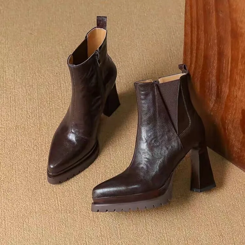 Chaussures à talons bloc antidérapantes et résistantes à l’usure, plateforme à la mode, fermeture éclair latérale, bout pointu, chaussons à talons très hauts Chaussures à talons bloc antidérapantes et résistantes à l’usure, plateforme à la mode, fermeture éclair latérale, bout pointu, chaussons à talons très hauts