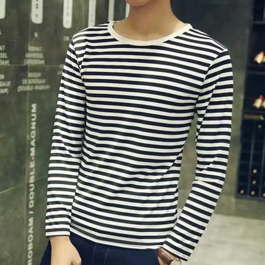 Pull rayé à manches longues pour hommes, chemise de base décontractée Harajuku, maillot de corps en Y, noir carillon, blanc Pull rayé à manches longues pour hommes, chemise de base décontractée Harajuku, maillot de corps en Y, noir carillon, blanc