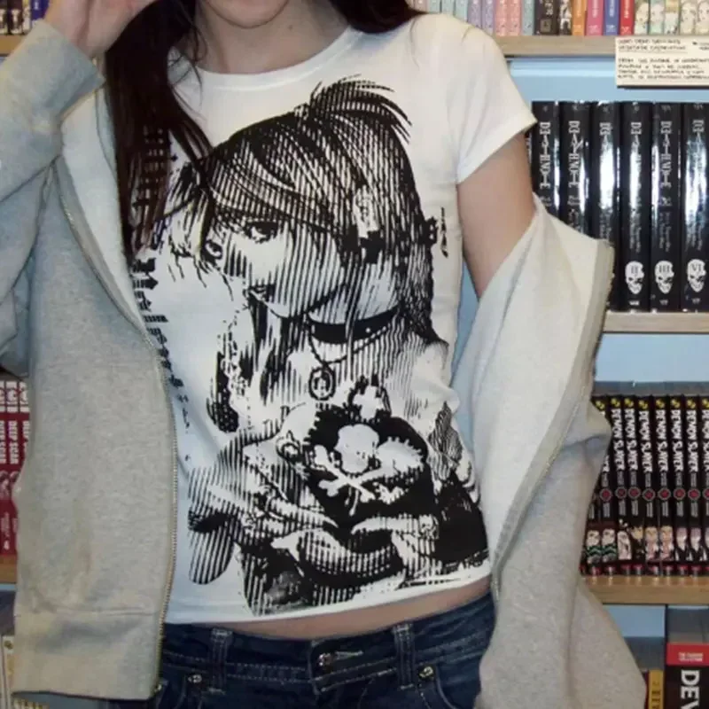 harajuku vêtements simple coupe rétro t shirt beau t shirt style décontracté y2k dessin animé rue t shirt imprimé avec texte. harajuku vêtements simple coupe rétro t shirt beau t shirt style décontracté y2k dessin animé rue t shirt imprimé avec texte.
