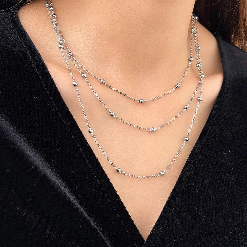 collier en acier inoxydable pour femmes, nouvelle atmosphère haut de gamme, perles délicates, chaîne multicouche en os, bijoux cadeaux de fête collier en acier inoxydable pour femmes, nouvelle atmosphère haut de gamme, perles délicates, chaîne multicouche en os, bijoux cadeaux de fête