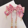 fille de style japonais avec estampage à chaud, accessoire pour cheveux avec nœud en fleurs de cerisier, clip de bord à pampilles lolita