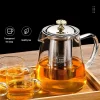 Théière en verre filtrée et résistante à la chaleur, 450/1300ML, avec filtre en acier inoxydable 304, peut chauffer sur le feu, théière en verre transparent