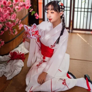 Robe Kimono en Satin pour femmes, Anime japonais, Geisha Yukata, Robe douce, peignoir en fleurs, vêtements de nuit pour Fans, ensemble de chaussettes Tabi, blanc Sakura Robe Kimono en Satin pour femmes, Anime japonais, Geisha Yukata, Robe douce, peignoir en fleurs, vêtements de nuit pour Fans, ensemble de chaussettes Tabi, blanc Sakura