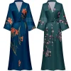imprimé fleur longue kimono peignoir robe sexy femmes demi manches robe de mariée chemise de nuit printemps été rayonne maison robe vêtements de nuit
