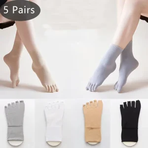 5 paires de chaussettes en soie pour femmes, en Nylon solide et fin, Style japonais, douces, élastiques, durables, absorbant la sueur, respirantes, 5 doigts