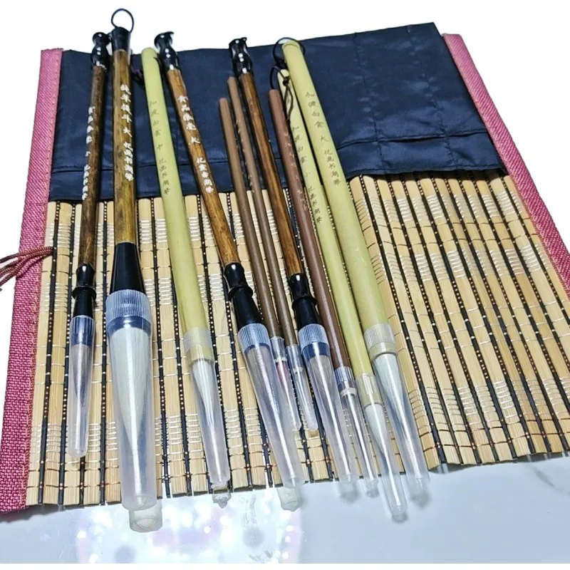 ensemble de pinceaux de calligraphie chinoise 10 pièces pinceaux d'écriture haut de gamme pour débutants et artistes avec porte pinceau enroulable en bambou, ensemble de pinceaux de calligraphie chinoise 10 pièces pinceaux d'écriture haut de gamme pour débutants et artistes avec porte pinceau enroulable en bambou,