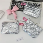 Argent Lingge Bow motif porte-monnaie petite toile porte-monnaie dame filles écouteur pièce de monnaie clé argent sac de rangement pochette à fermeture éclair 2025