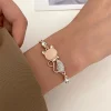 bracelet chat opale délicat pour femmes, strass exquis, pendentif kitty neko, bijoux cadeaux pour meilleure amie fille
