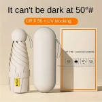 Mini parapluie Anti-Uv pour les jours ensoleillés et pluvieux, Portable avec revêtement Uv et 6 nervures renforcées, 1 pièce