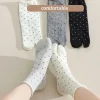 chaussettes tube à deux orteils à pois doux, chaussettes fines en coton à bout séparé, bonneterie respirante, chaussettes mi mollet pour 2 paires de femmes
