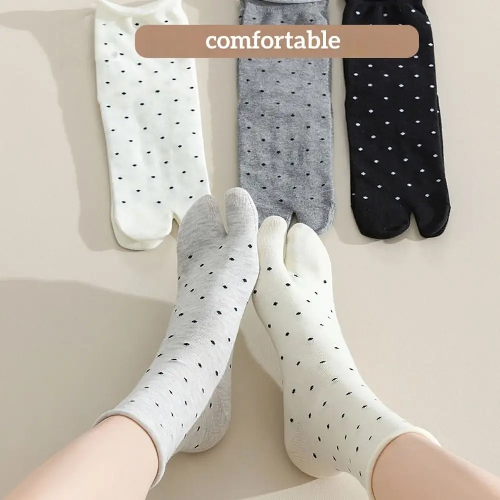 chaussettes tube à deux orteils à pois doux, chaussettes fines en coton à bout séparé, bonneterie respirante, chaussettes mi mollet pour 2 paires de femmes chaussettes tube à deux orteils à pois doux, chaussettes fines en coton à bout séparé, bonneterie respirante, chaussettes mi mollet pour 2 paires de femmes