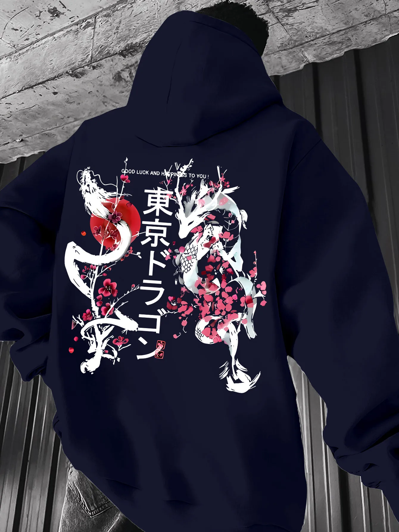 sweat à capuche dragon noir pour hommes avec imprimé fleur de cerisier japonais, pull streetwear dragon tokyo pour la chance sweat à capuche dragon noir pour hommes avec imprimé fleur de cerisier japonais, pull streetwear dragon tokyo pour la chance