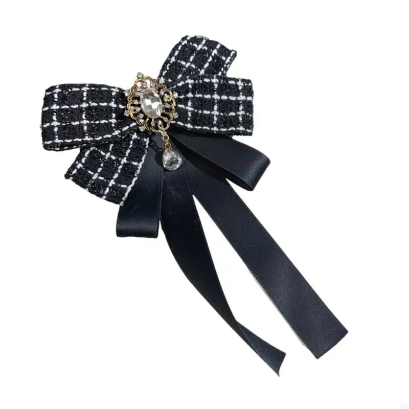 broche à nœud papillon réglable pour femmes, élégante pince à cravate pré nouée, ruban à carreaux, chemise à nœud col broche à nœud papillon réglable pour femmes, élégante pince à cravate pré nouée, ruban à carreaux, chemise à nœud col
