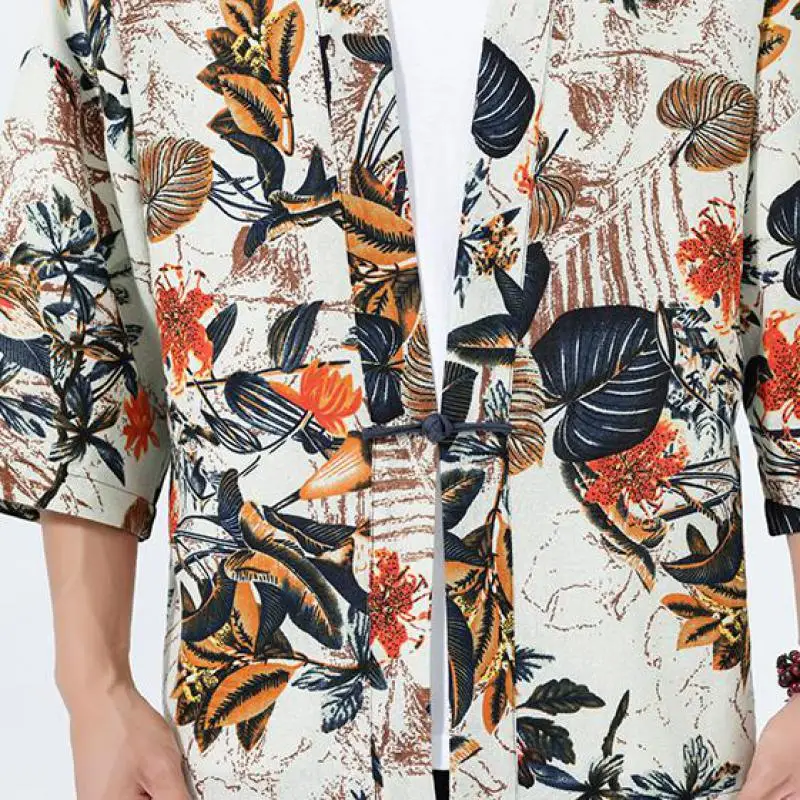chemise kimono à manches courtes, nouveau modèle, haut ethnique avec boutons à nœud de style chinois, design ouvert sur le devant d'inspiration japonaise, léger chemise kimono à manches courtes, nouveau modèle, haut ethnique avec boutons à nœud de style chinois, design ouvert sur le devant d'inspiration japonaise, léger