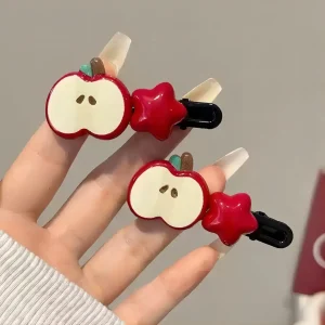 Pince à cheveux pomme de dessin animé, Barrettes douces et fraîches pour filles, Clip à frange à bord antidérapant, accessoires pour cheveux polyvalents, contrôle Flyaway