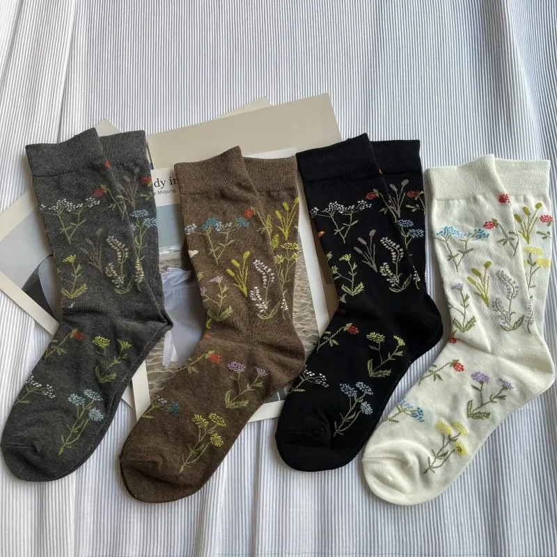 chaussettes en coton peigné pour femmes, élégantes, rétro, mignonnes, bout fendu, motifs floraux végétaux, doux, deux orteils, japonais, harajuku, tabi sox chaussettes en coton peigné pour femmes, élégantes, rétro, mignonnes, bout fendu, motifs floraux végétaux, doux, deux orteils, japonais, harajuku, tabi sox