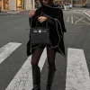 poncho tricoté pour femmes, coutures contrastées blanches, ourlet asymétrique, manteau surdimensionné, automne hiver 2025, vêtements d'extérieur décontractés quotidiens