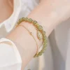 bracelet en jade vert de style chinois pour femmes, couleur or exquise, feuilles, double chaîne, cadeaux pour filles, 2026