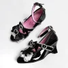 ji love – sandales à talons hauts pour femmes, chaussures originales japonaises, spice girl, saveur ancienne, pantoufles en dentelle avec nœud en perles, lolita love