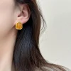 boucles d'oreilles vintage en résine carrée couleur café pour femmes et filles, boucles d'oreilles géométriques irrégulières en métal, bijoux tendance 2025