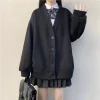 vestes cardigan de style preppy japonais pour femmes, col en v, poches solides, bouton, mode preppy, automne, hiver, nouveau