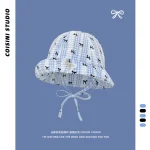 Chapeau seau à bord rabattable pour femmes, imprimé avec nœud à carreaux doux japonais, été, mince, mignon, polyvalent, dôme pare-soleil, casquette de soleil à lacets Chapeau seau à bord rabattable pour femmes, imprimé avec nœud à carreaux doux japonais, été, mince, mignon, polyvalent, dôme pare-soleil, casquette de soleil à lacets