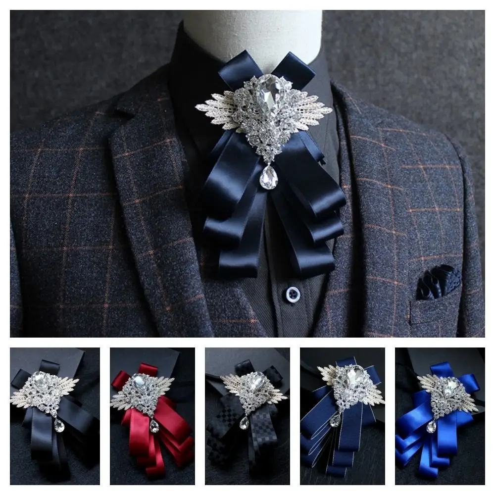 collier formel rétro en strass pour hommes, fleur en cristal, élégant, nœud papillon, style britannique, vintage, accessoire de costume pour hommes collier formel rétro en strass pour hommes, fleur en cristal, élégant, nœud papillon, style britannique, vintage, accessoire de costume pour hommes