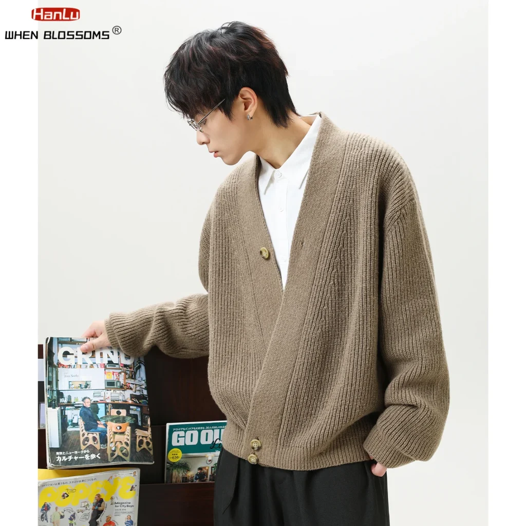 Hanlu 2025 – Cardigan Kimono japonais pour hommes, Vintage, Style vieil argent, tricot lourd, patte asymétrique, manteau de luxe