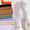 Chaussettes Japonaises en Coton à Rayures pour Femme, sulfet Mignonnes, Couleurs Unies, 5 Paires