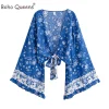 Boho Queens femmes sauvage Floral 2025 plage été court Kimono volants manches évasées vacances bohème Bikini Boho couvertures