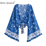 Boho Queens femmes sauvage Floral 2025 plage été court Kimono volants manches évasées vacances bohème Bikini Boho couvertures