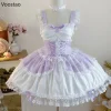 robe japonaise douce lolita jsk pour femmes, élégante, à volants, en dentelle, à bandes, bretelles de princesse, y2k, kawaii, mini robe de soirée thé
