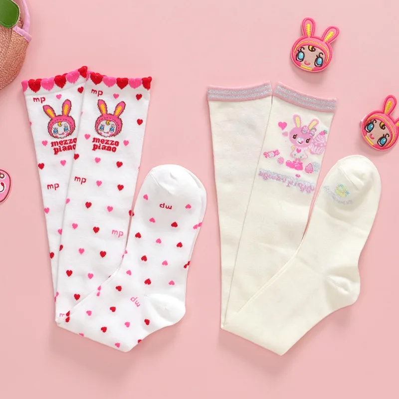 chaussettes japonaises longues en dentelle pour enfants, dessin animé, amour, petit lapin, longueur au genou, leggings pour filles, bas pour bébé chaussettes japonaises longues en dentelle pour enfants, dessin animé, amour, petit lapin, longueur au genou, leggings pour filles, bas pour bébé