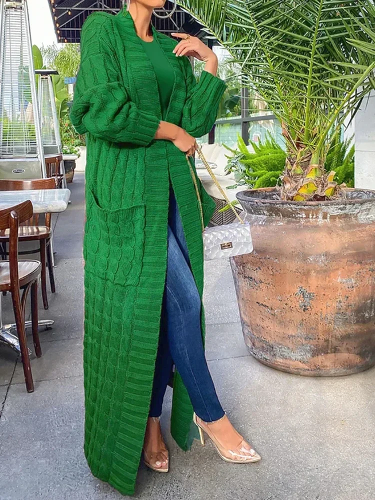 cardigan long pour femme, veste tricotée, vert, crochet, ample, manches longues, pull chaud, décontracté, automne hiver cardigan long pour femme, veste tricotée, vert, crochet, ample, manches longues, pull chaud, décontracté, automne hiver