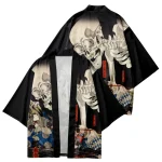 Kimono japonais noir pour homme, cardigan imprimé, été, plage, protection solaire, chemise rétro MiHaori