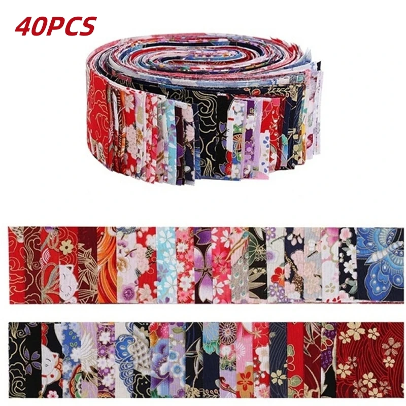 Rouleau de gelée japonaise, 40 pièces, bandes de tissu en coton, matériau matelassé, tissu artisanal, Patchwork, couture de poupées, sac, tissu de couture Rouleau de gelée japonaise, 40 pièces, bandes de tissu en coton, matériau matelassé, tissu artisanal, Patchwork, couture de poupées, sac, tissu de couture