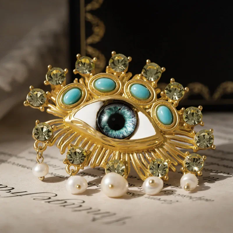broche de perles en forme d'oeil drôle médiéval, manteau de luxe, accessoires hauts pour hommes et femmes, corsage créatif, broche à pampilles pour banquet broche de perles en forme d'oeil drôle médiéval, manteau de luxe, accessoires hauts pour hommes et femmes, corsage créatif, broche à pampilles pour banquet