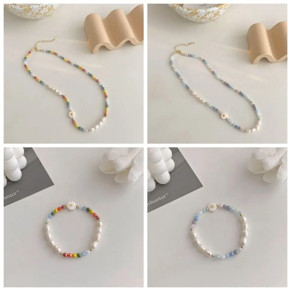 collier de perles de riz de style coréen, breloques de perles, bracelet marguerite, accessoires de bijoux, design minoritaire, perles de fleurs, chaîne de clavicule collier de perles de riz de style coréen, breloques de perles, bracelet marguerite, accessoires de bijoux, design minoritaire, perles de fleurs, chaîne de clavicule