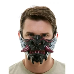 Masque japonais demi-visage pour Halloween, masque de fête du diable maléfique, jouet démon samouraï, mascarade, accessoires de fête