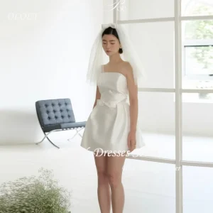 OLOEY – robe de soirée en Satin ivoire, Simple, pour séance Photo coréenne, sans bretelles, Mini longueur, fête formelle, séance Photo de mariage personnalisée
