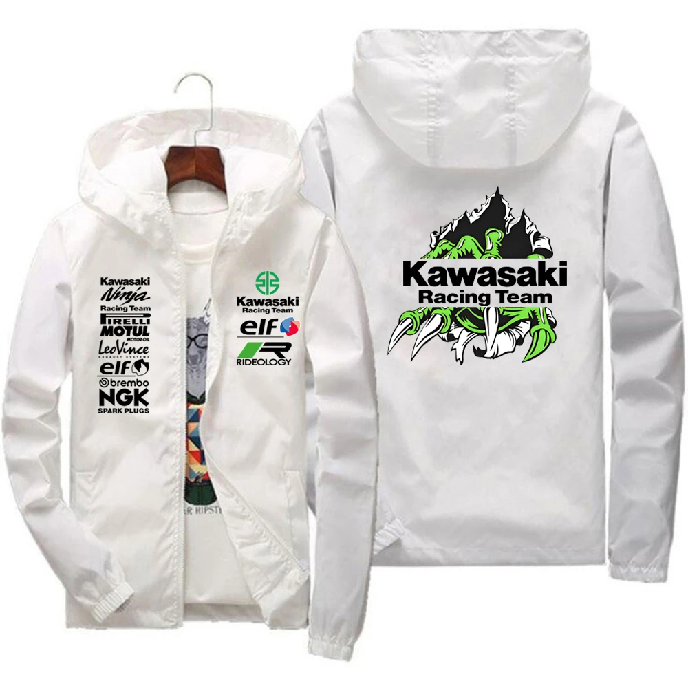 veste de l'équipe de course avec logo kawasaki, imperméable et coupe vent, vêtements de sport pour hommes, activités de plein air à la mode veste de l'équipe de course avec logo kawasaki, imperméable et coupe vent, vêtements de sport pour hommes, activités de plein air à la mode