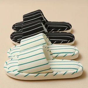 Pantoufles de maison rayées de Style japonais pour femmes, pantoufles d&rsquo;intérieur légères et antidérapantes, douces et confortables, diapositives de chambre de Couple