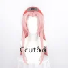 Perruque de Cosplay Haruno Sakura, cheveux synthétiques longs roses, perruque Anime avec couvre-chef rouge + bonnet de perruque gratuit