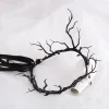 coiffure couronne de branche gothique, bandeau pliable à fleurs noires avec pendentif frontal pour femmes, halloween ou cosplay