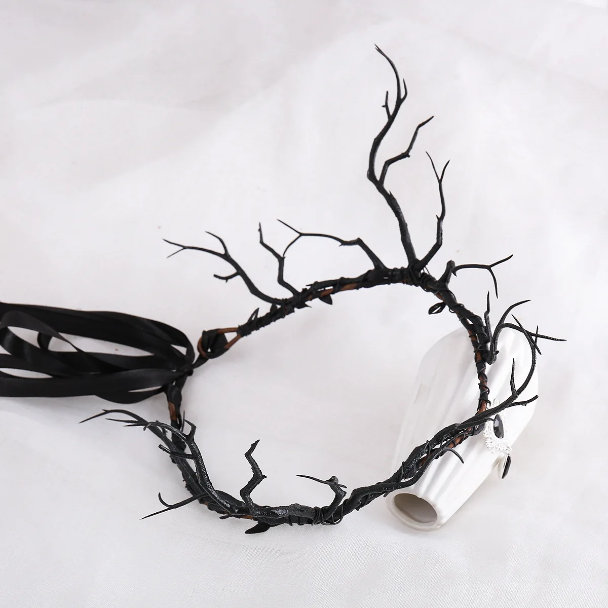 coiffure couronne de branche gothique, bandeau pliable à fleurs noires avec pendentif frontal pour femmes, halloween ou cosplay coiffure couronne de branche gothique, bandeau pliable à fleurs noires avec pendentif frontal pour femmes, halloween ou cosplay